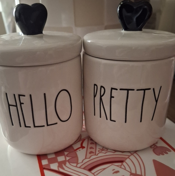 Rae Dunn Other - Rae Dunn Cream Ceramic Canisters "HELLO" and "PRETTY" with Black Lettering
